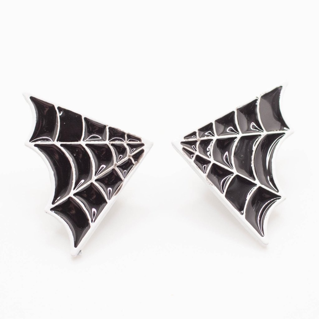 Metal Black And White Enamel Pair Of Spiderweb Lapel Pins New 10$